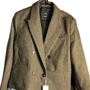 Mango MNG Wool Houndstooth Double Breasted Blazer Jacket Women Size Medium